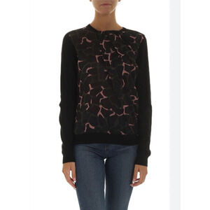 Emporio Armani Women's Black Maglia Printed Knit Crewneck‎ Pullover Sweater Sz42